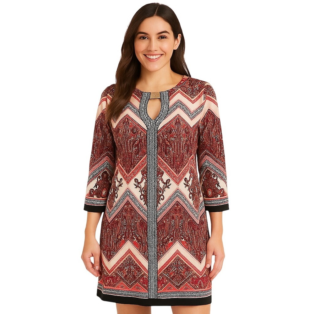 Sandra Darren Sheath Dress Size 8 Multicolor Geometric‎ Keyhole Vibrant Stretch